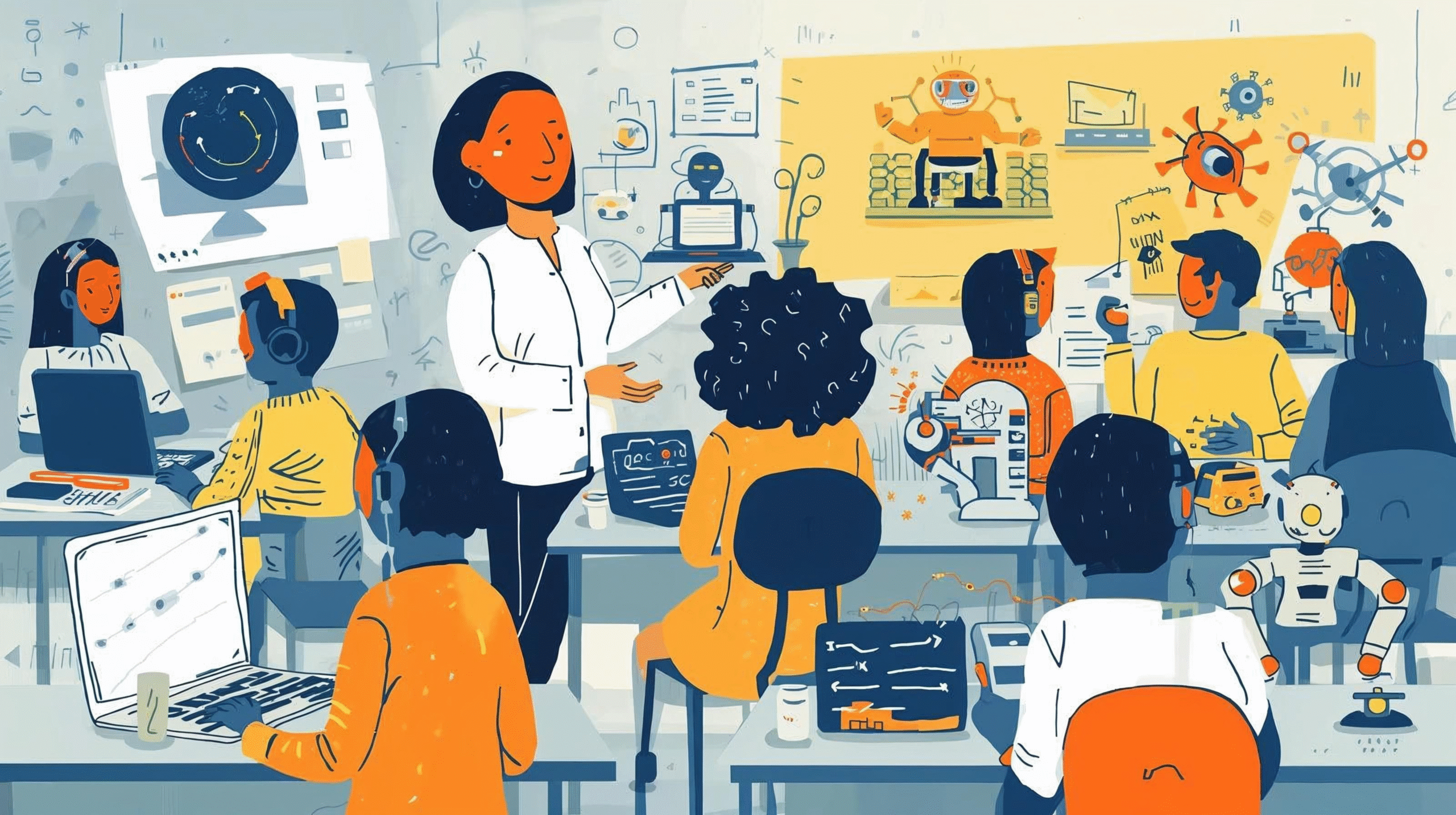 a teacher stands in front of students in the classroom